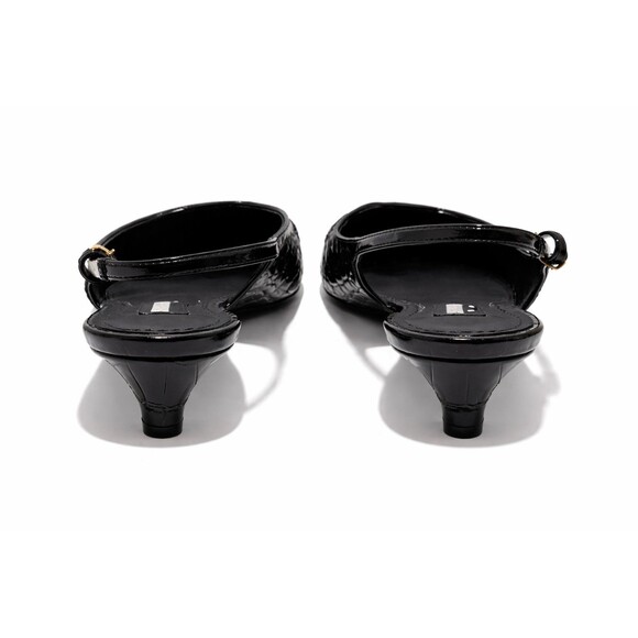 Dolce Gabbana Black Patent Croc Slingback Kitten Heel Pumps 38 US 8 DG Logo NIB - Picture 5 of 16